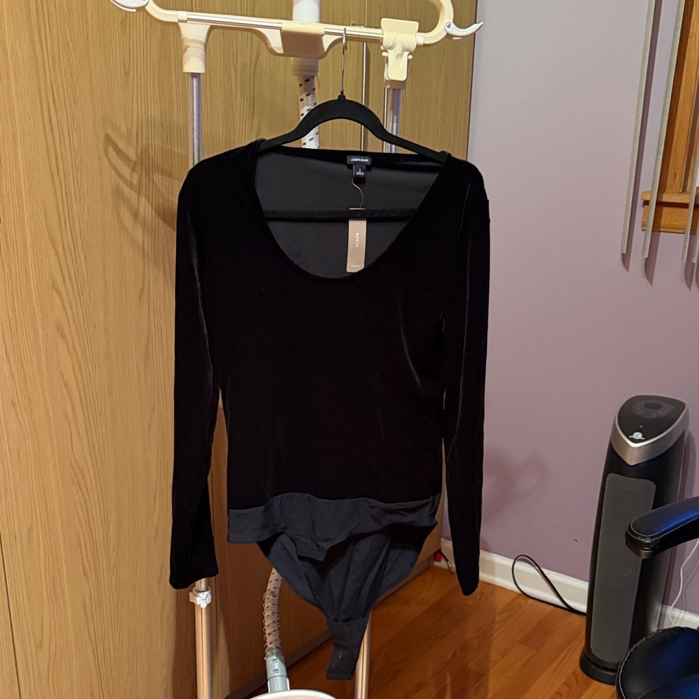 J. Crew Black Velvet Long Sleeve Bodysuit